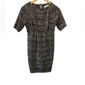Grey Salt & Pepper Short Sleeve Tapered Waist Boat Neck Stretch Dress M